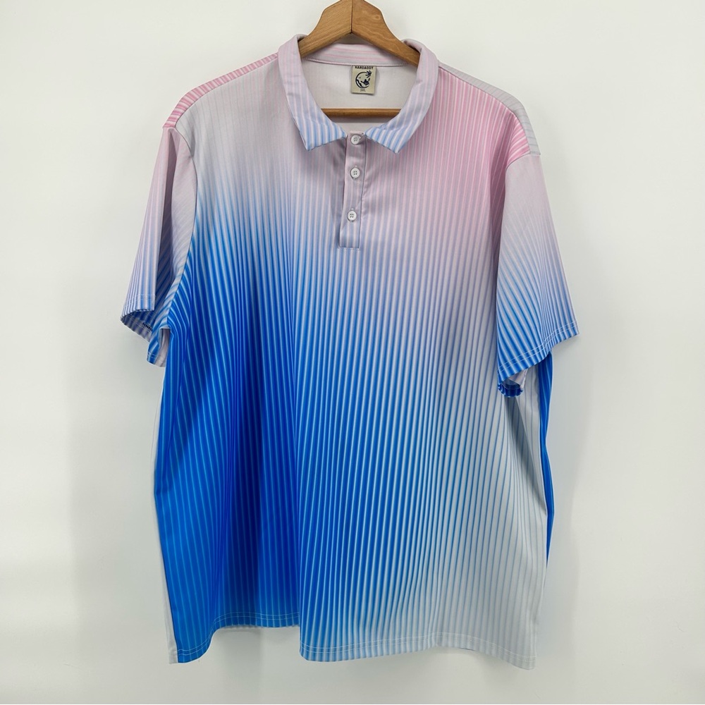 Hardaddy Golf Polo Shirt Mens Size 3XL Pink‎ Blue Stripe Short Sleeve